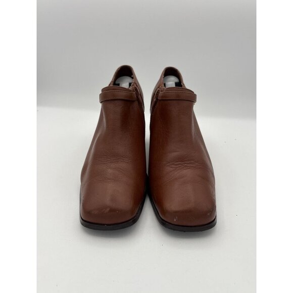 Women’s AJ Valenci Size 7 Brown Leather Heeled Ankle Boots with Gold Side Buckle - Picture 1 of 6